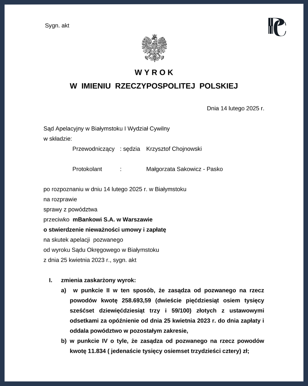 Frankowicz najnowsze wiadomości: wygrana z mBankiem